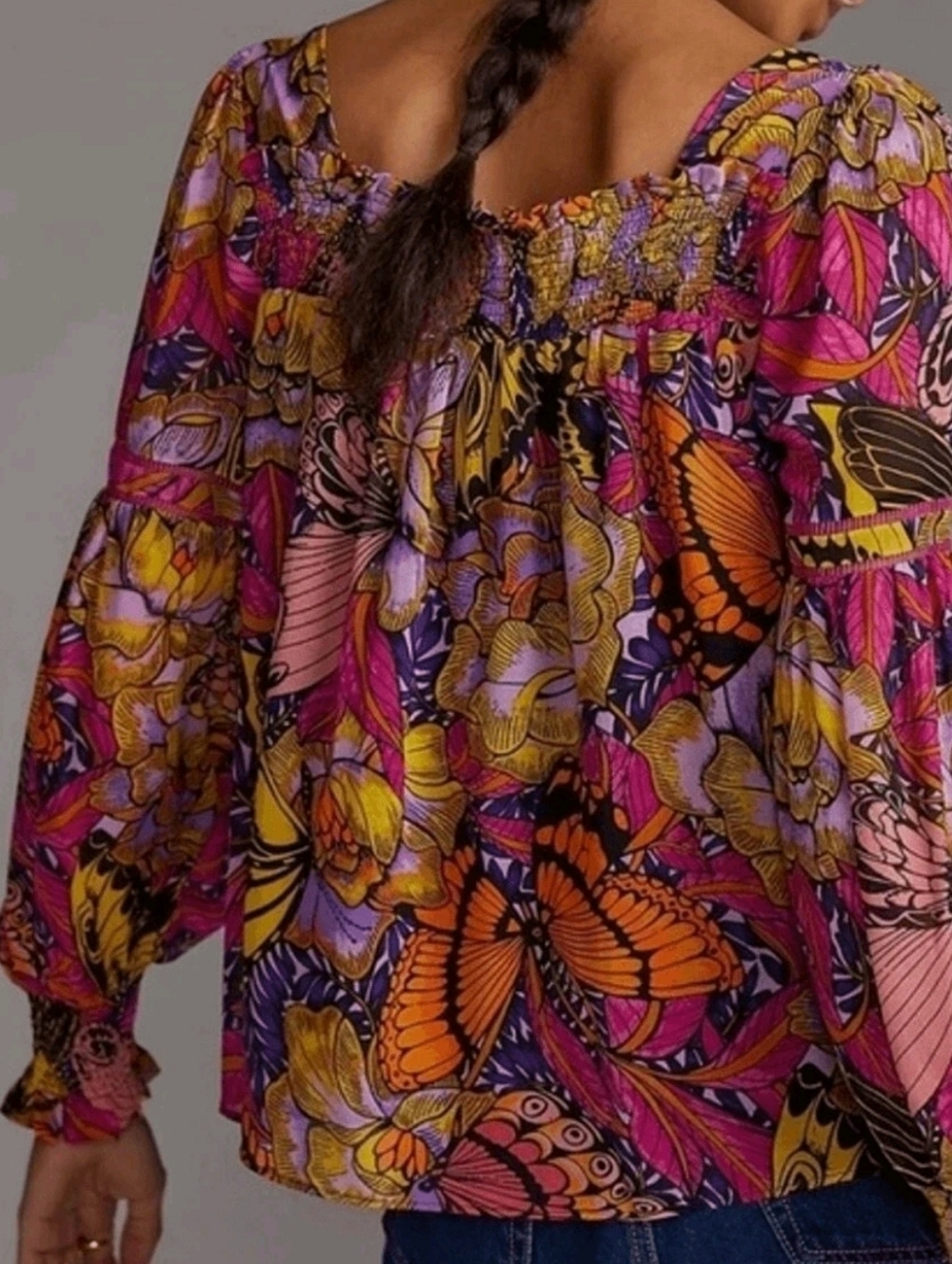 Anthropologie Alexandra Farmer Floral Butterfly Puff Sleeve Blouse size M - Picture 9 of 9